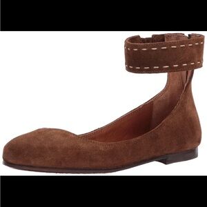 Frye Carson Brown Leather Ankle Ballet Strap Flats